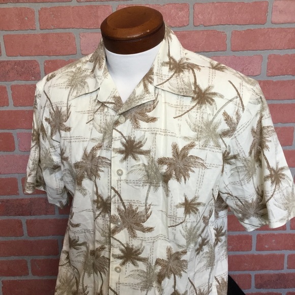 Saddlebred Mens Linen Hawaiian Shirt Size M Palm Trees Tropical Vacation Beach - Picture 2 of 5